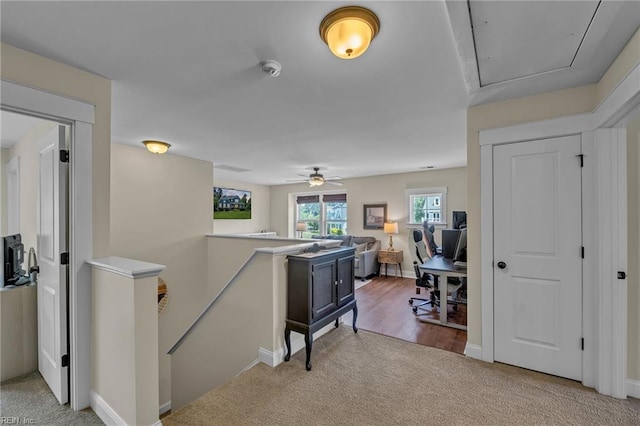 112 Gleneagles, Smithfield, VA 23430 - hall featuring carpet floors, an upstairs landing, and attic access