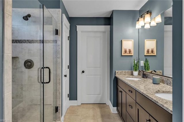 112 Gleneagles, Smithfield, VA 23430 - full bathroom featuring double vanity, a shower stall, and tile patterned flooring