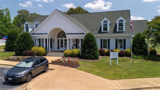 112 Gleneagles, Smithfield, VA 23430 - view of front of house with a front yard, french doors, and a shingled roof