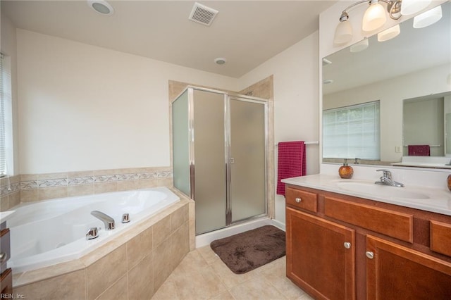 1304 Kemp Bridge Dr, Chesapeake, VA 23320 - full bath with vanity, a stall shower, a bath, and tile patterned flooring
