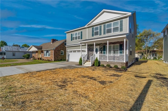 115 Pescara Ln, Newport News, VA 23601 - view of front of house featuring covered porch, an attached garage, driveway, and a front lawn