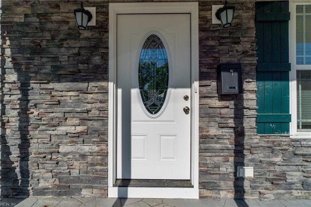 115 Pescara Ln, Newport News, VA 23601 - doorway to property with stone siding