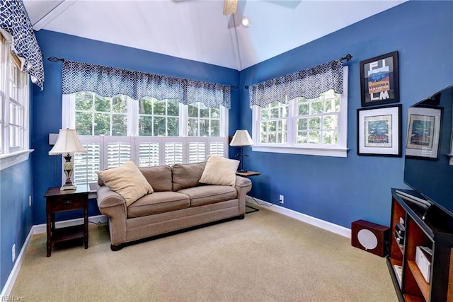 116 W Links, Williamsburg, VA 23188 - carpeted living area with baseboards and ceiling fan