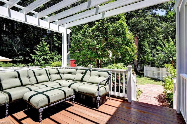 116 W Links, Williamsburg, VA 23188 - deck with an outdoor hangout area and a pergola