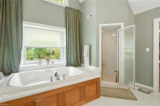 1832 Pitchkettle Rd, Suffolk, VA 23434 - bathroom with a stall shower, a garden tub, and tile patterned floors