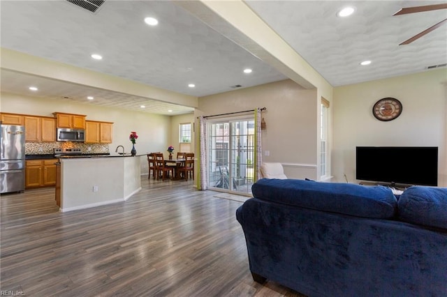 5212 Moreland St Unit 450, Suffolk, VA 23435 - living area featuring dark wood-type flooring, recessed lighting, and a ceiling fan