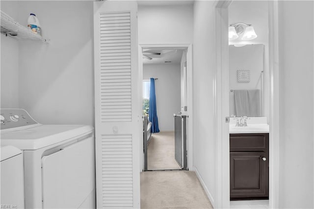 600 Grimes Way, Chesapeake, VA 23324 - washroom featuring washer and dryer and light carpet