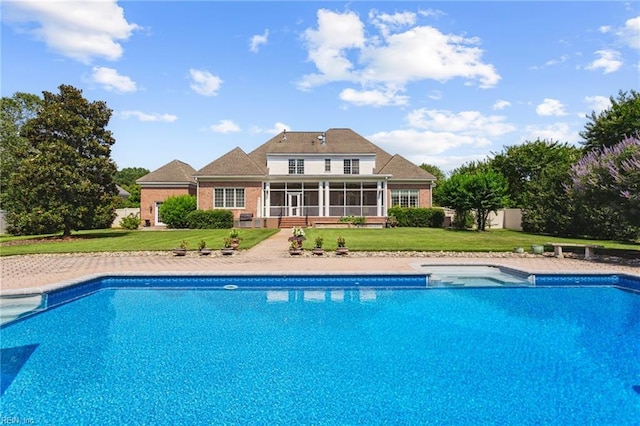 201 Glebe Spring Ln, Yorktown, VA 23693 - outdoor pool featuring a sunroom and a yard