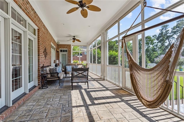 201 Glebe Spring Ln, Yorktown, VA 23693 - sunroom / solarium featuring ceiling fan and outdoor lounge area