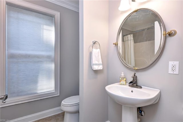 66 Heron Harbor Way, Hudgins, VA 23076 - bathroom featuring crown molding, tile patterned floors, and curtained shower