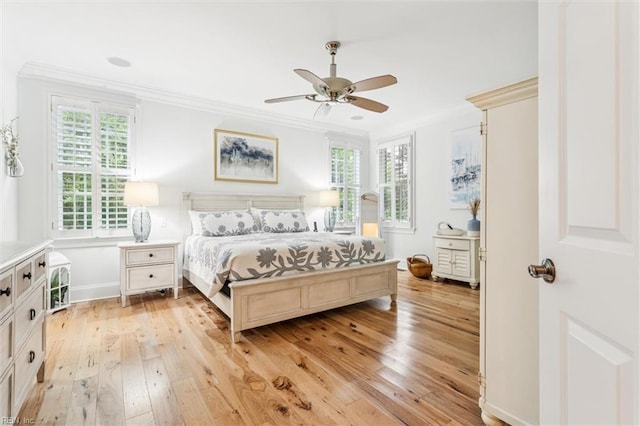 2841 Bennetts Pond Rd, Williamsburg, VA 23185 - bedroom featuring ornamental molding, light wood-style flooring, and ceiling fan