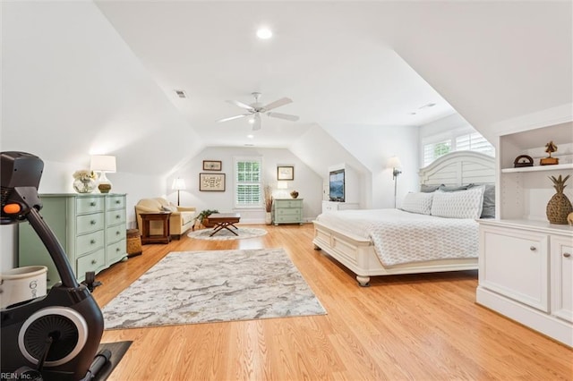 2841 Bennetts Pond Rd, Williamsburg, VA 23185 - bedroom featuring lofted ceiling, light wood-style floors, and ceiling fan