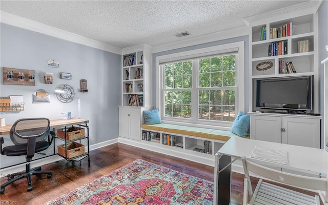 708 Inlet Quay Quay Unit D, Chesapeake, VA 23320 - home office featuring a textured ceiling, wood finished floors, and ornamental molding