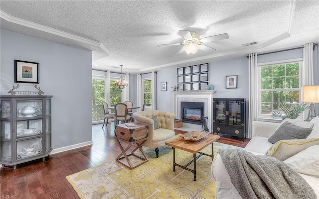 708 Inlet Quay Quay Unit D, Chesapeake, VA 23320 - living area featuring a textured ceiling, a ceiling fan, wood finished floors, and a glass covered fireplace