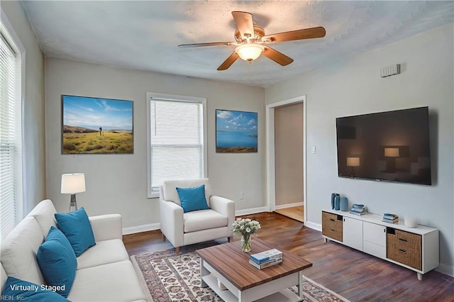 831 Quail Ave, Chesapeake, VA 23324 - living room with dark wood-type flooring and a ceiling fan