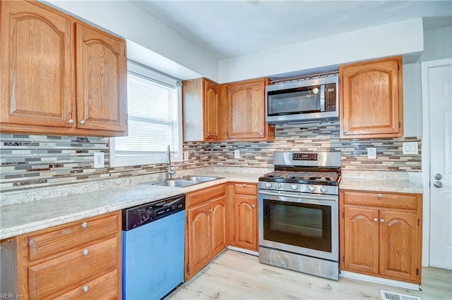 831 Quail Ave, Chesapeake, VA 23324 - kitchen featuring stainless steel appliances, backsplash, and light wood-style flooring