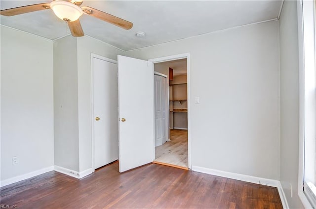 831 Quail Ave, Chesapeake, VA 23324 - unfurnished bedroom with wood finished floors, a closet, and ceiling fan