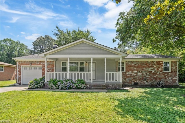 201 Jarvis Rd, Chesapeake, VA 23323 - single story home featuring covered porch, a garage, driveway, a front lawn, and brick siding