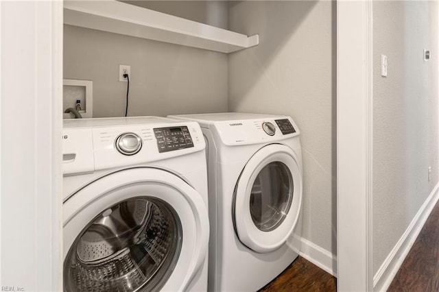 201 Jarvis Rd, Chesapeake, VA 23323 - laundry area featuring washer and dryer and dark wood-style floors