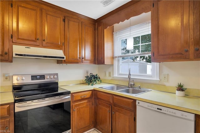 106 Deep Water Cv, Newport News, VA 23606 - kitchen featuring white dishwasher, under cabinet range hood, stainless steel electric range oven, and light countertops
