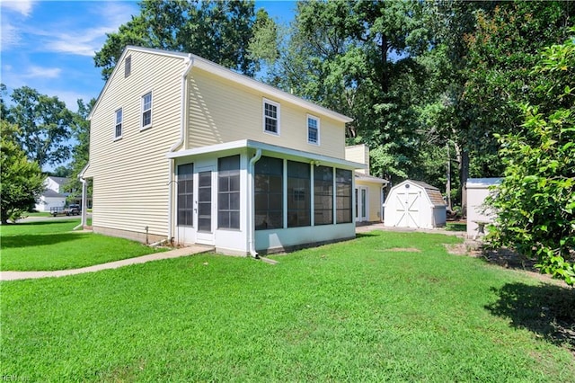 106 Deep Water Cv, Newport News, VA 23606 - rear view of property featuring a shed, a sunroom, and a lawn
