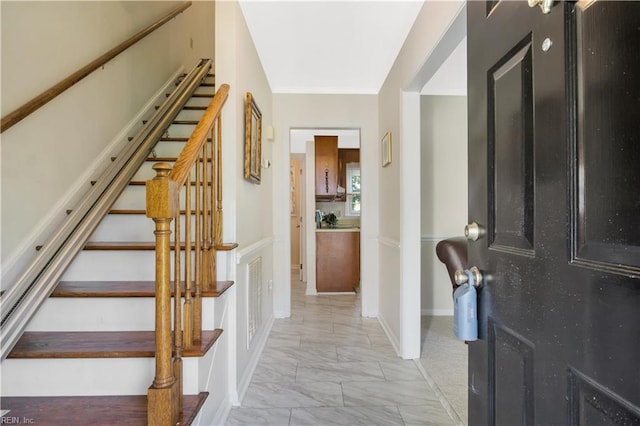 106 Deep Water Cv, Newport News, VA 23606 - foyer entrance featuring light marble finish floors and stairs