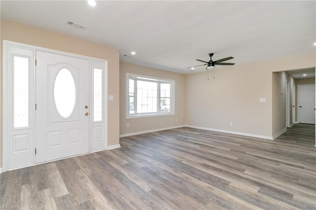 3205 Moat Ln, Chesapeake, VA 23325 - entryway featuring a ceiling fan, wood finished floors, and recessed lighting