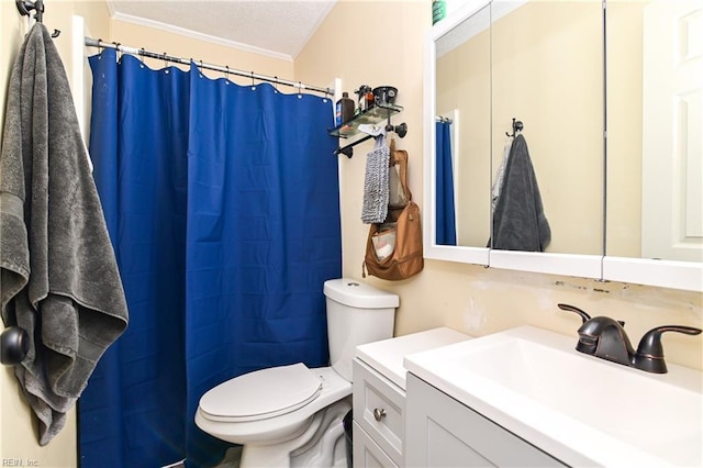 2813 Squire Ct, Chesapeake, VA 23323 - full bathroom with vanity, ornamental molding, a shower with curtain, and a textured ceiling