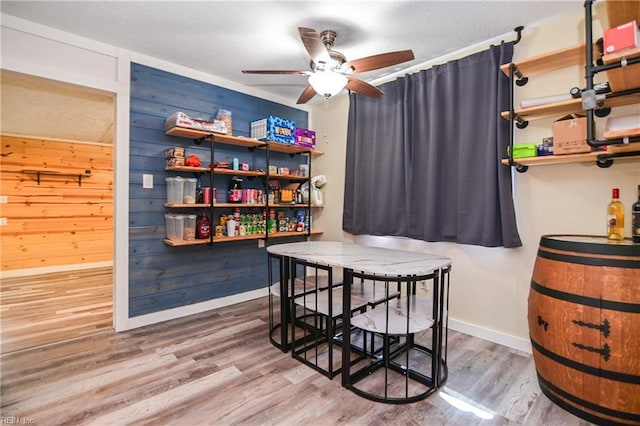 2813 Squire Ct, Chesapeake, VA 23323 - dining area with wood finished floors, ceiling fan, and wooden walls