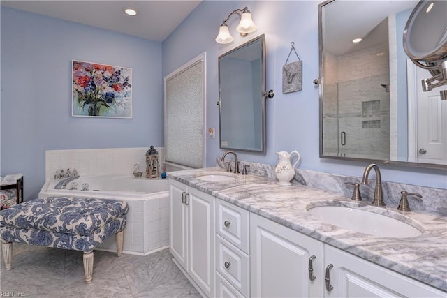 2712 Holly Ridge Ln, Williamsburg, VA 23185 - full bathroom with a shower stall, double vanity, a bath, and recessed lighting