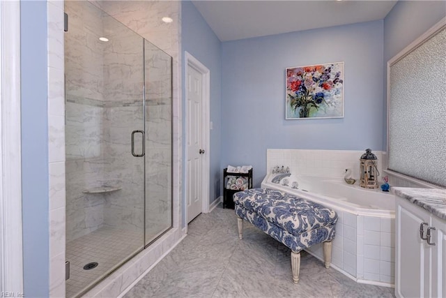 2712 Holly Ridge Ln, Williamsburg, VA 23185 - bathroom featuring a bath, a shower stall, and marble look tile flooring