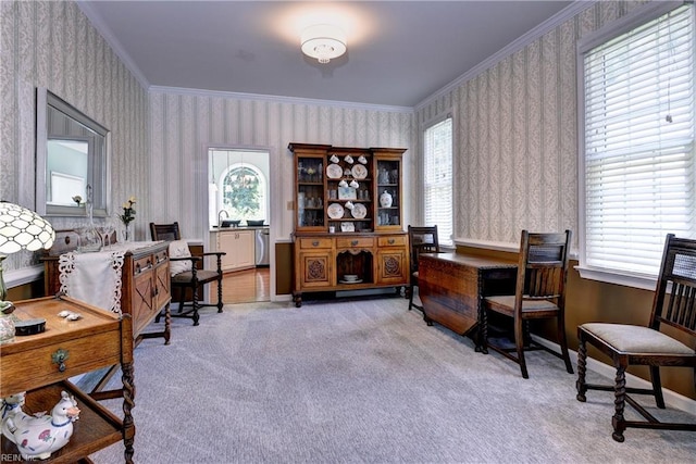 2712 Holly Ridge Ln, Williamsburg, VA 23185 - carpeted office featuring wallpapered walls, plenty of natural light, and ornamental molding
