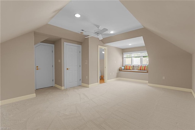 308 Rivers Edge, Williamsburg, VA 23185 - bonus room featuring lofted ceiling, light colored carpet, recessed lighting, and ceiling fan