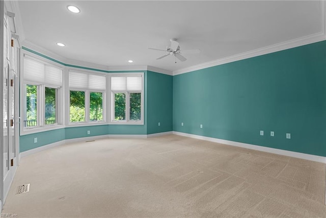 308 Rivers Edge, Williamsburg, VA 23185 - spare room with ceiling fan, ornamental molding, light carpet, and recessed lighting