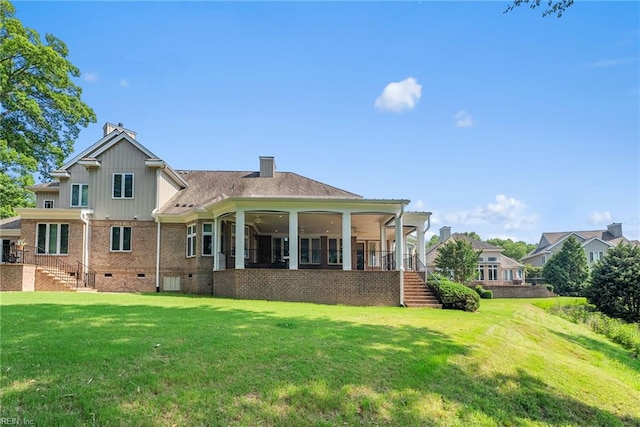 308 Rivers Edge, Williamsburg, VA 23185 - rear view of property with stairway, crawl space, brick siding, and a yard