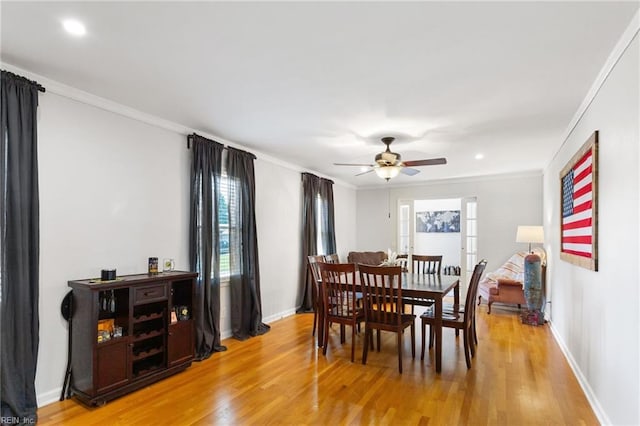 2805 Point Ct, Chesapeake, VA 23321 - dining space featuring light wood-style flooring, ceiling fan, ornamental molding, and recessed lighting