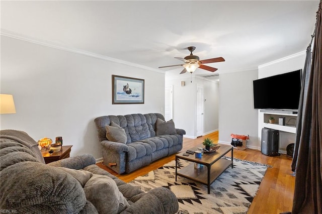 2805 Point Ct, Chesapeake, VA 23321 - living area with ornamental molding, a ceiling fan, and light wood-style flooring