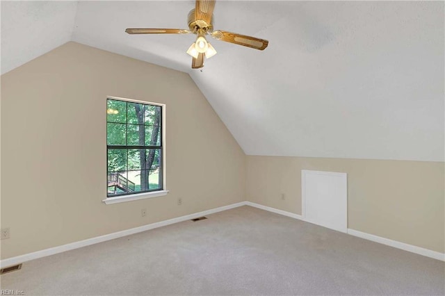 4505 Wimbledon Way, Williamsburg, VA 23188 - additional living space featuring vaulted ceiling, carpet floors, and a ceiling fan
