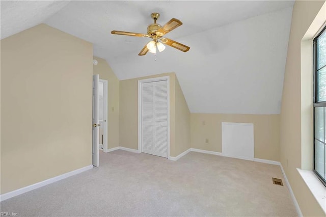 4505 Wimbledon Way, Williamsburg, VA 23188 - additional living space featuring vaulted ceiling, ceiling fan, and carpet flooring