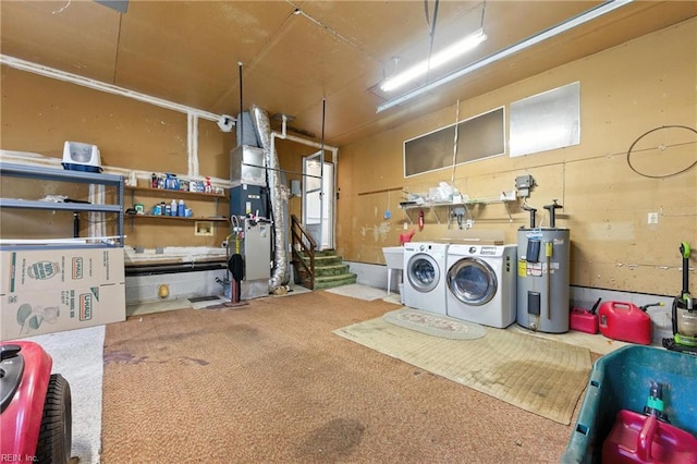 60 Dillwyn Dr, Newport News, VA 23602 - garage featuring electric water heater, washing machine and clothes dryer, and heating unit
