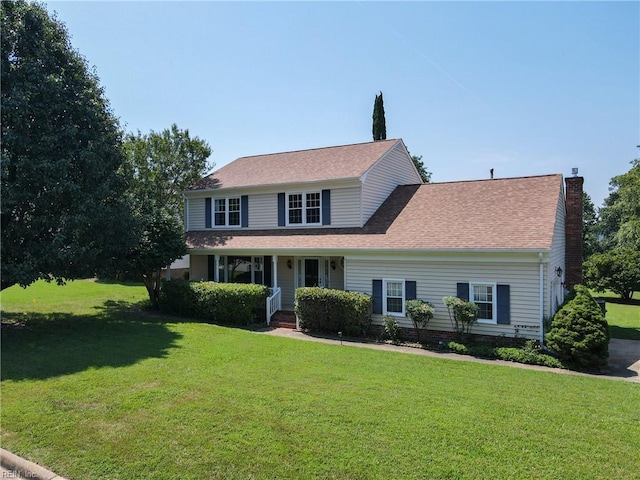 60 Dillwyn Dr, Newport News, VA 23602 - view of front facade featuring a front lawn, a chimney, a porch, and a shingled roof