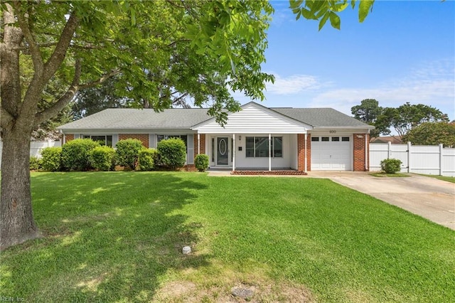 600 Whitechapel Dr, Virginia Beach, VA 23455 - ranch-style house featuring an attached garage, brick siding, driveway, and covered porch