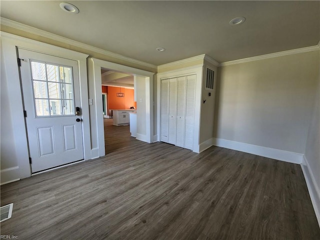 110 S Willard Ave, Hampton, VA 23663 - entrance foyer featuring ornamental molding, dark wood-style floors, and recessed lighting
