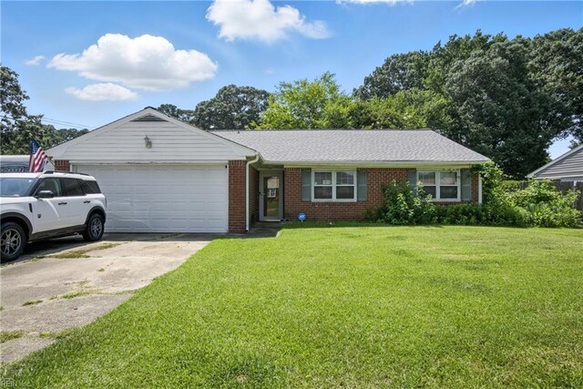 236 Haledon Rd, Chesapeake, VA 23320 - ranch-style house with a garage, a front lawn, brick siding, and concrete driveway