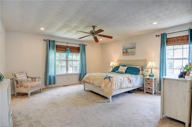 1212 Gunn Hall Dr, Virginia Beach, VA 23454 - bedroom with light colored carpet, recessed lighting, and a ceiling fan