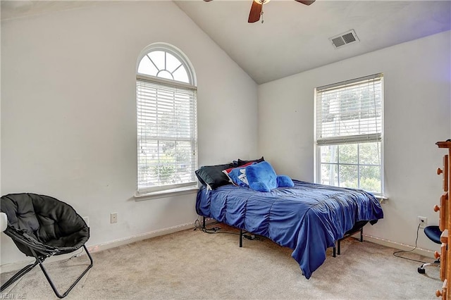 1212 Gunn Hall Dr, Virginia Beach, VA 23454 - bedroom featuring multiple windows, lofted ceiling, carpet, and ceiling fan