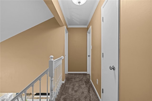 5001 Heathglen Cir, Virginia Beach, VA 23456 - hallway featuring carpet flooring, ornamental molding, and an upstairs landing