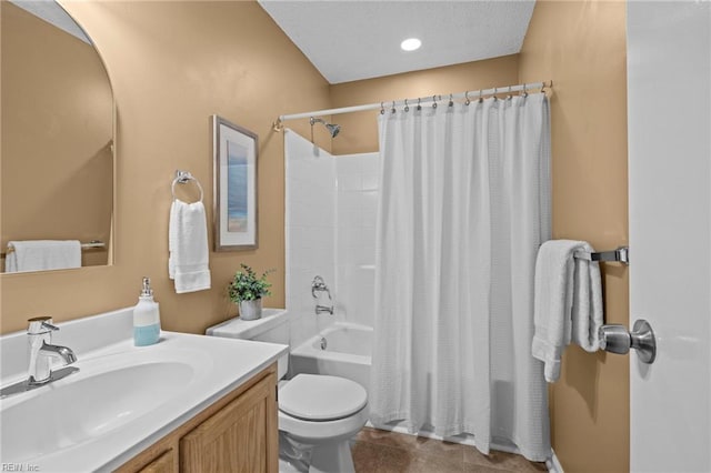 5001 Heathglen Cir, Virginia Beach, VA 23456 - bathroom with shower / bathtub combination with curtain, vanity, and tile patterned flooring