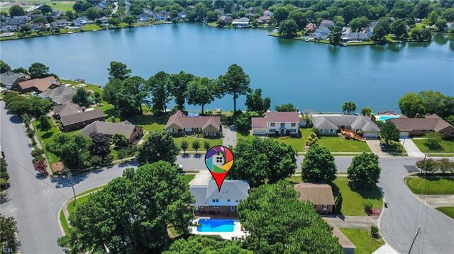 4704 Haygood Point Rd, Virginia Beach, VA 23455 - aerial perspective of suburban area featuring a large body of water and a pool area