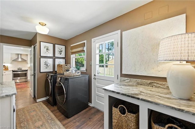 4704 Haygood Point Rd, Virginia Beach, VA 23455 - washroom featuring washing machine and clothes dryer and dark wood-style flooring